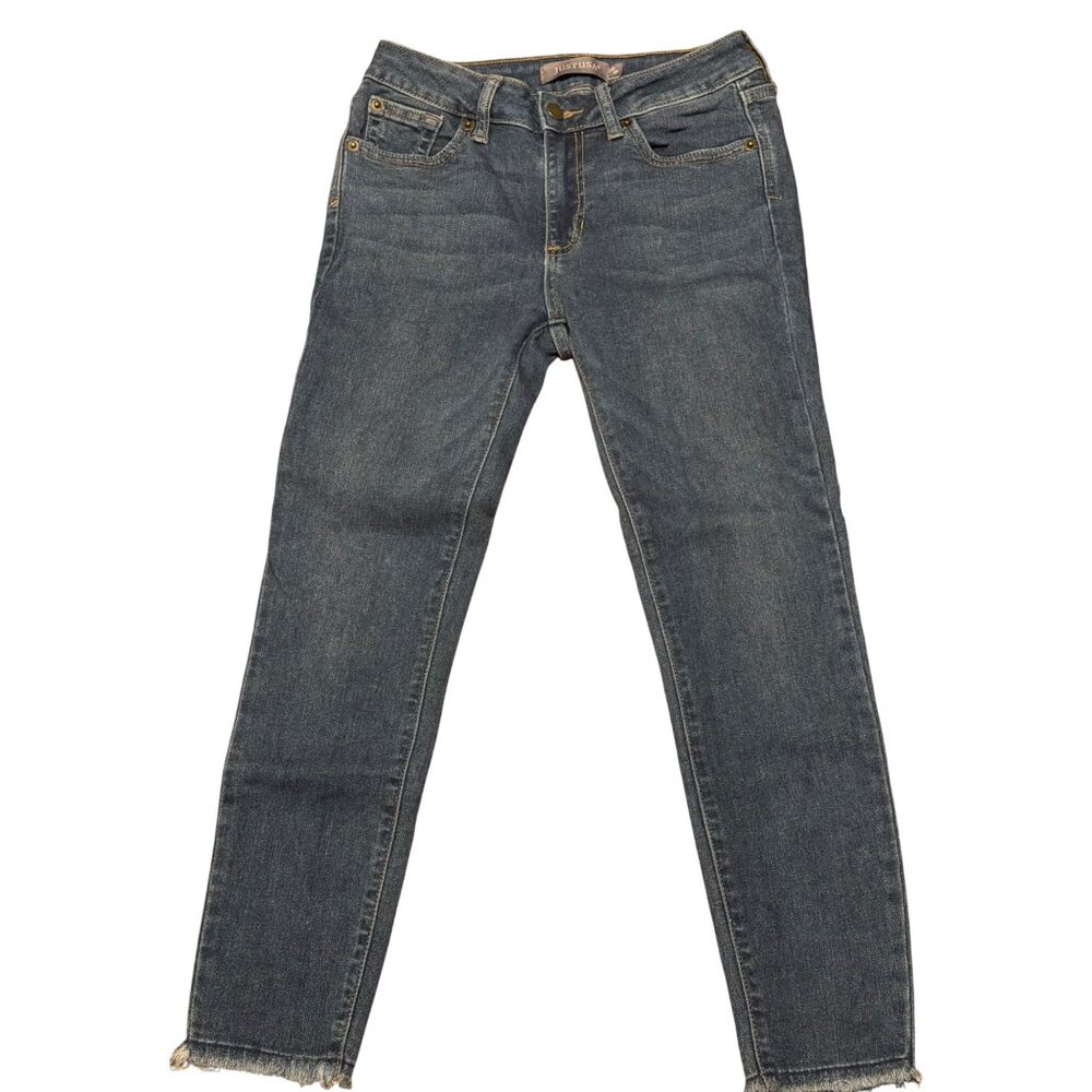 Just USA Skinny Jeans Blue Denim Cropped Raw Hem Pockets Size 2P Petite